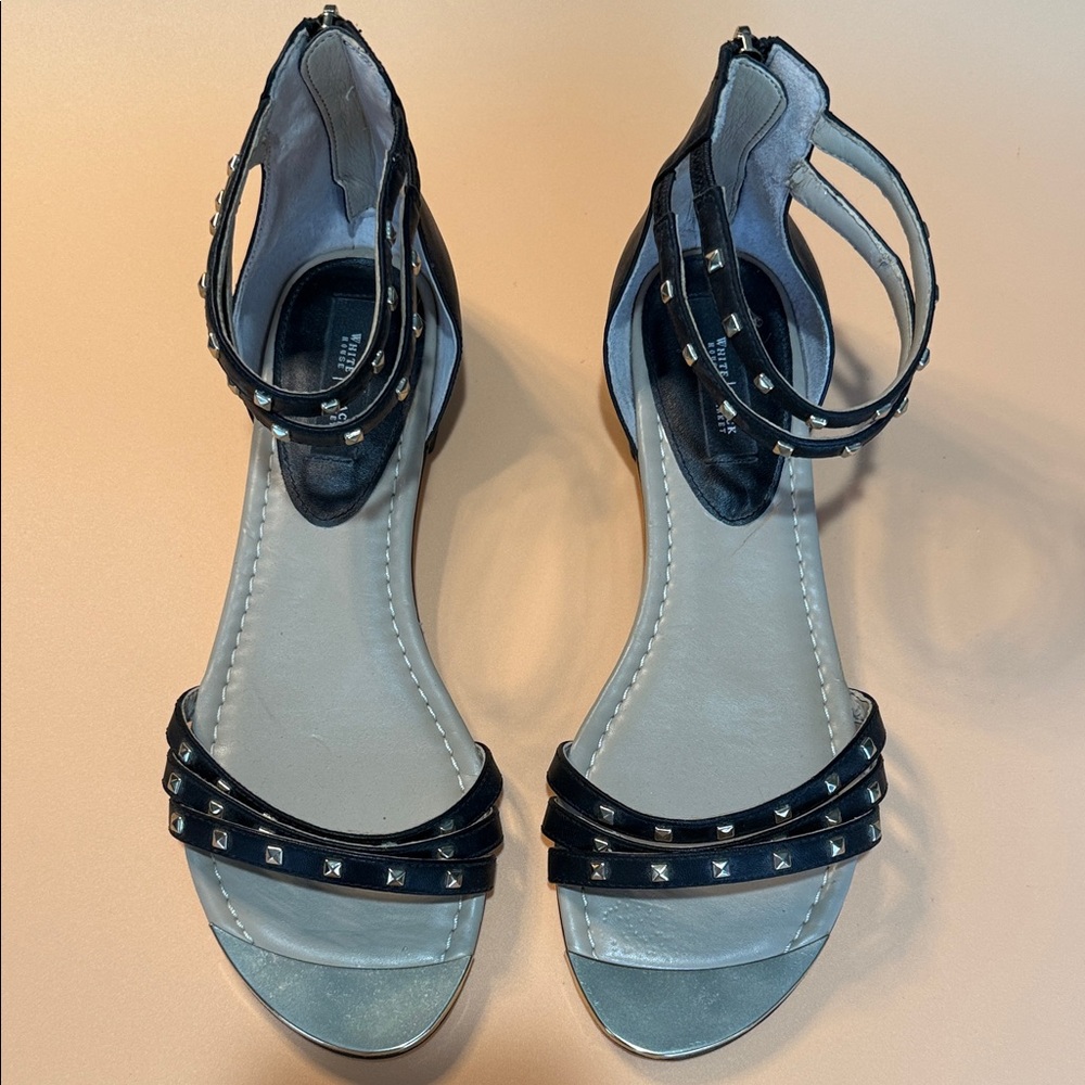 White House Black Market Black Studded Ankle-Strap Heels - Picture 2 of 7